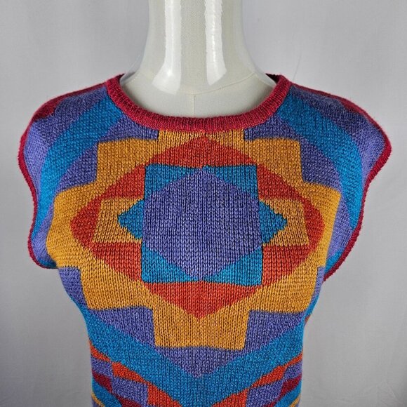 Vintage Jeanne Pierre Petite Knit Sleeveless Sweater Geometric Pink Retro Y2K - Picture 2 of 7